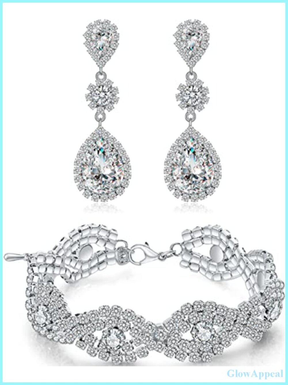 Silver Plated Rhinestone Bridal Jewelry Set - Infinity Link Bracelet & Dangle